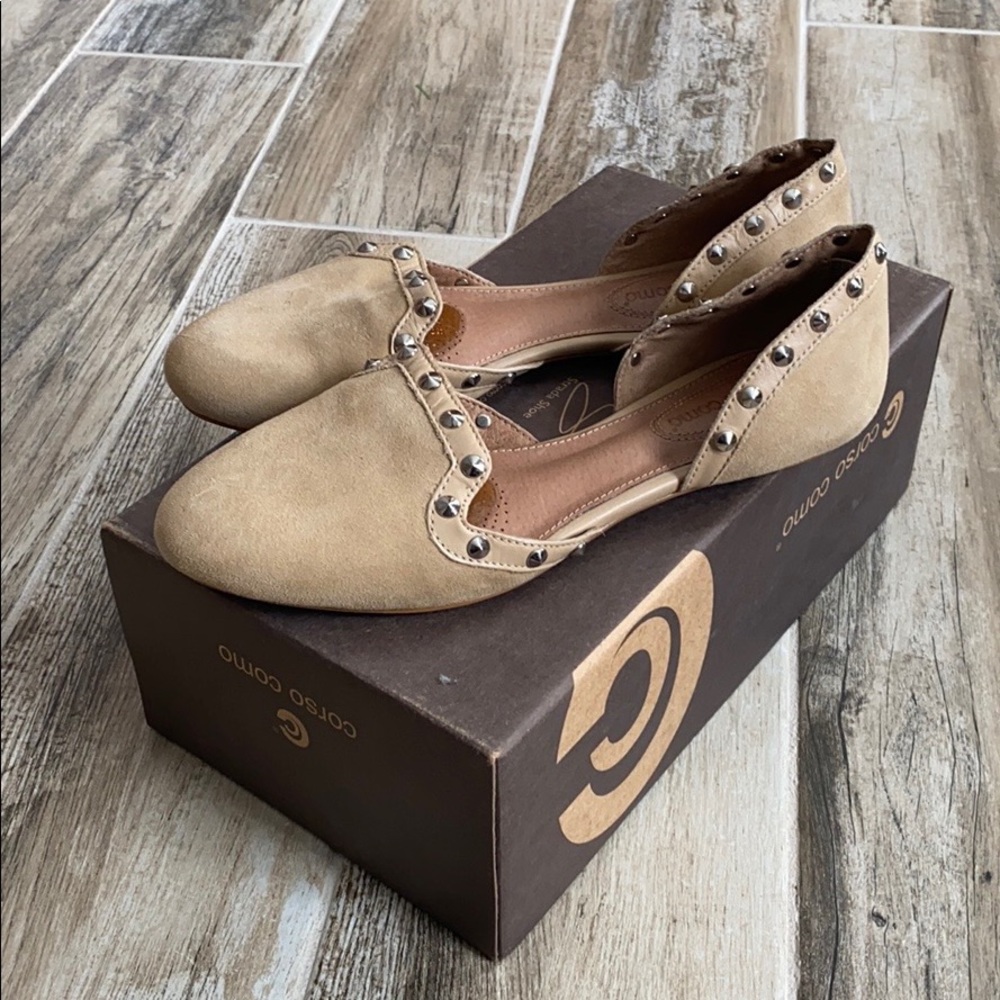 Nude Corso como flats, size 6